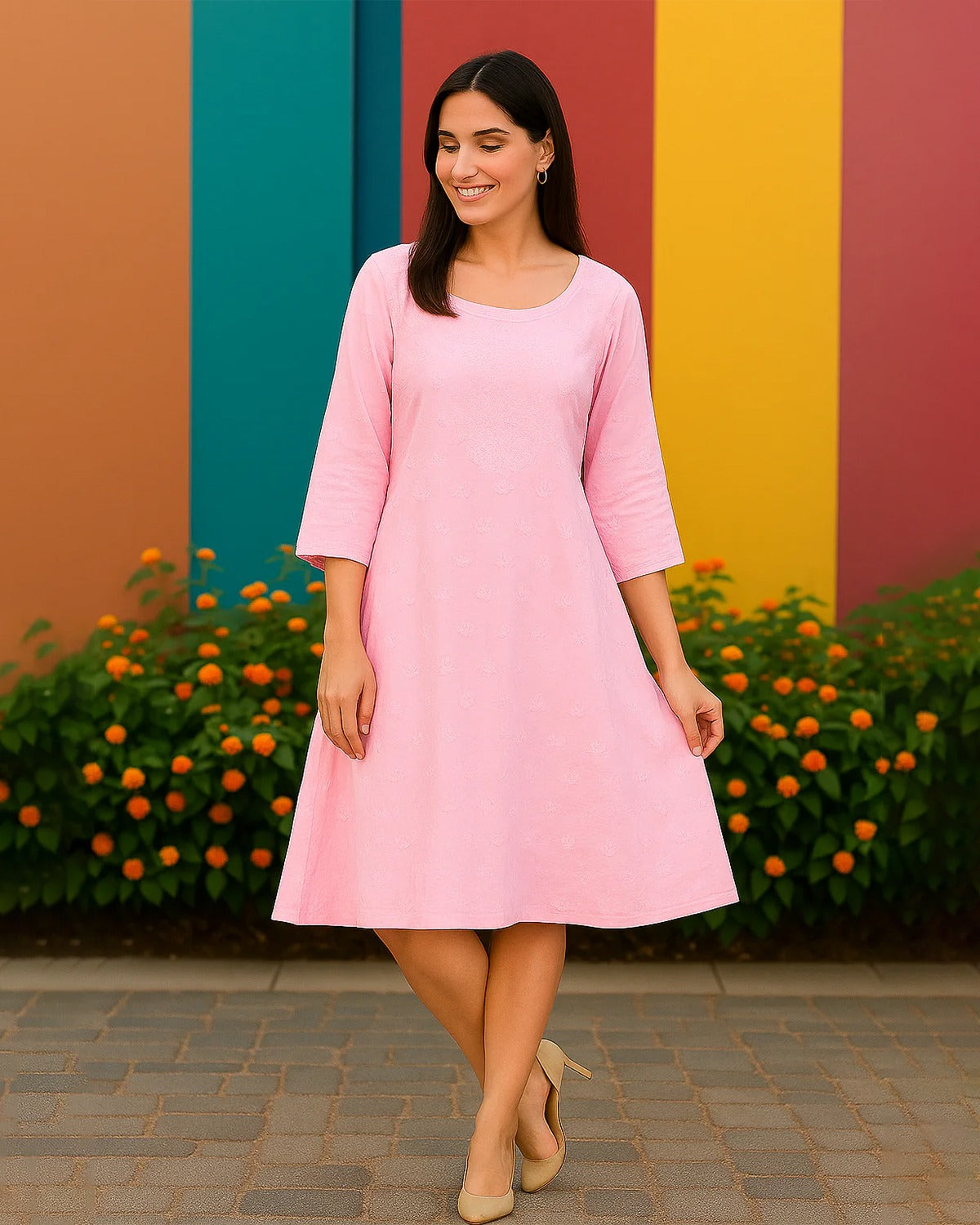 Chikankari A Yoke Dress